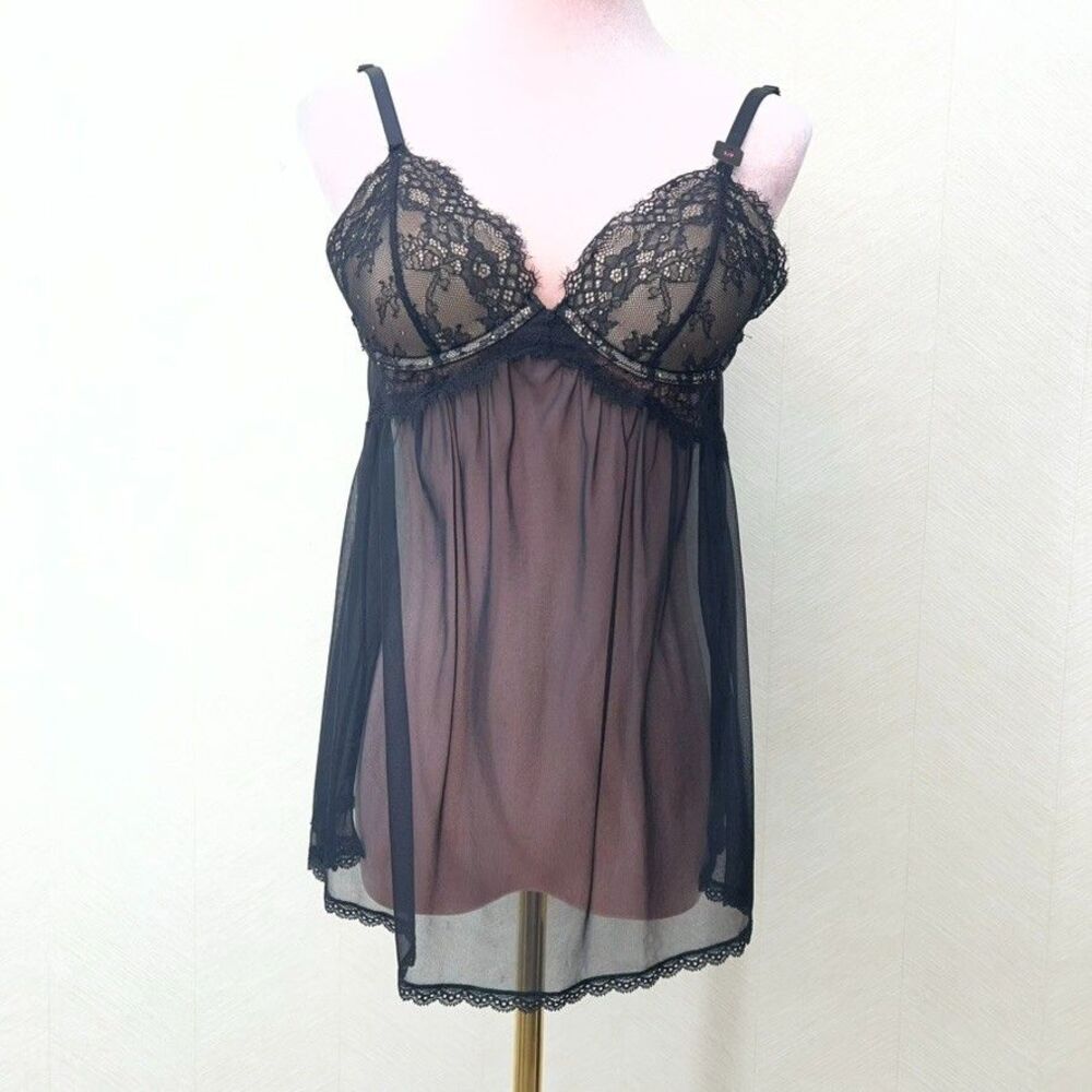 La Senza Black Lace Mesh Babydoll Lingerie Chemise Nightie Womens Size S NWT